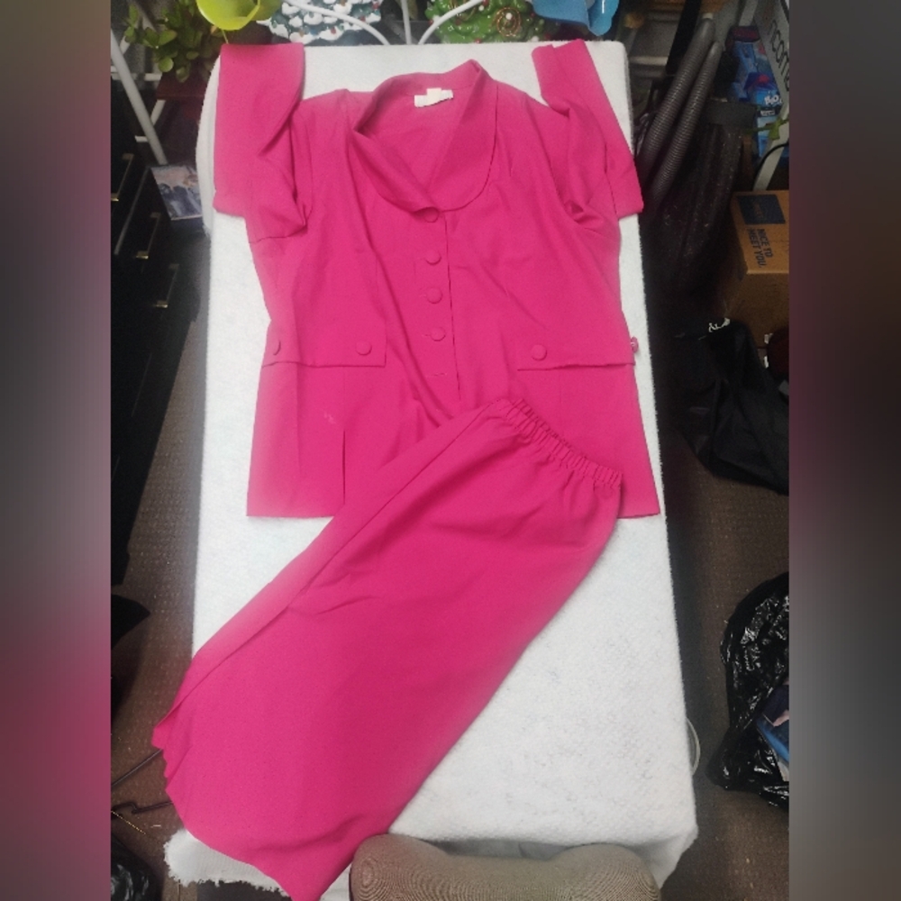 Vintage Allison Woods 2pc Skirt Suit Set Pink Size B8 Made in USA 90s Career Y2k